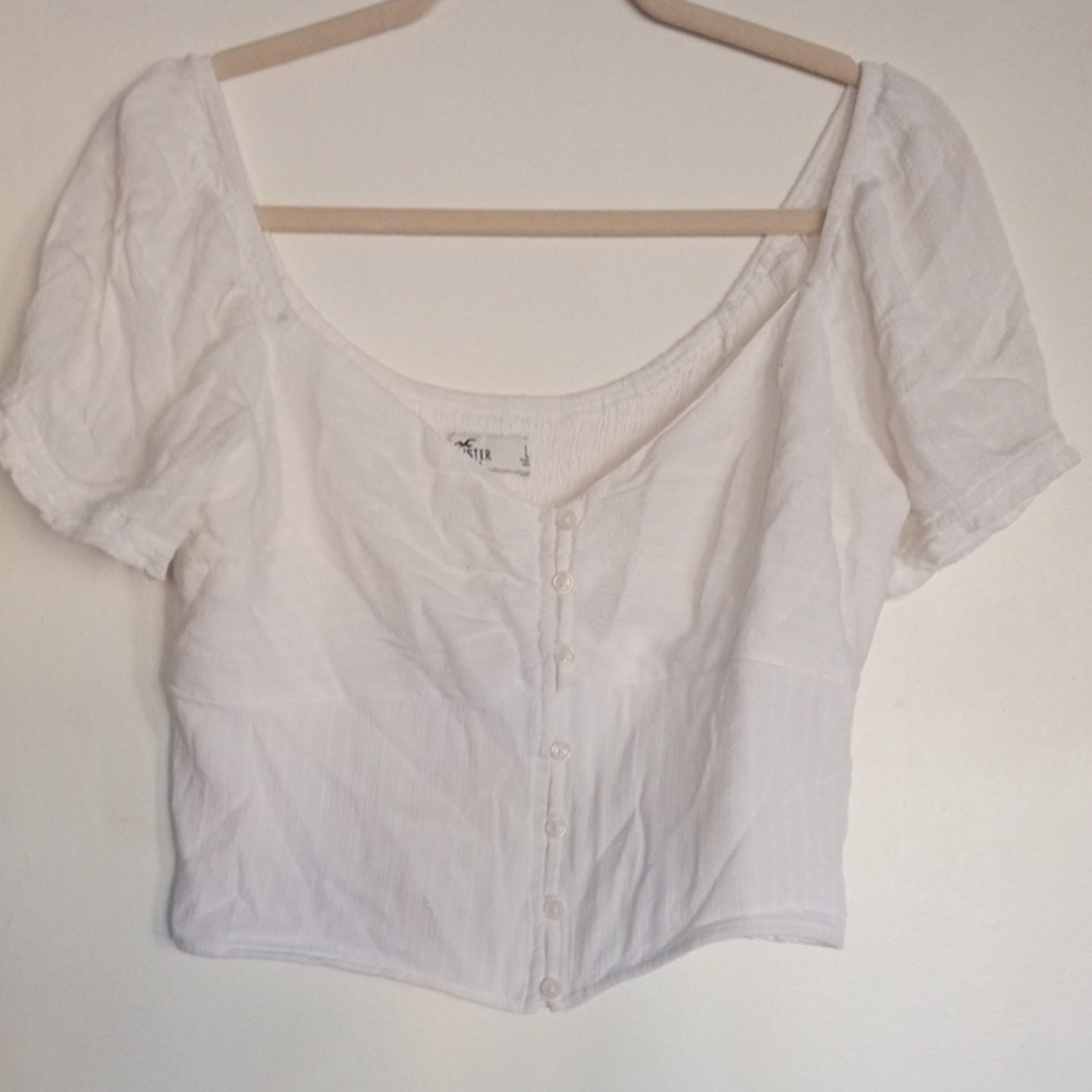 Hollister Women's White Button-Up Blouse Top Size Large Gently Preowned